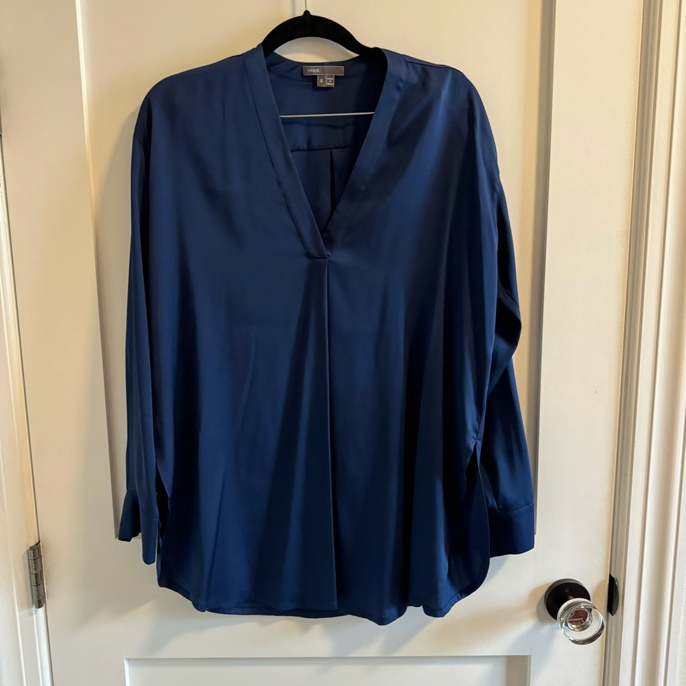 Vince Deep Blue V-Neck Blouse